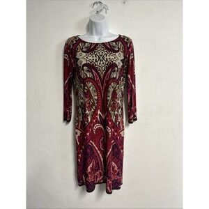 Tiana B. Dress  Women's 4 Shift Paisley Knee Boho Colorful Long Sleeve Slinky